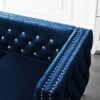 Wide Sofa With Jeweled Buttons, Square Arm, 2 Pillows - Blue - Image 5