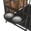 Modern Kennel Dogs Room Up To 80 Lb, Dog Crate Furniture With Multi-Purpose Rremovable Ttray, Double-Door Dog House, Lift Panel, 360 Degree Rotation, 3 Height Adjustable Feeding Bowls - Antique Brown - Image 7