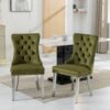 Nikki - Modern, High-End Tufted Solid Wood Contemporary Velvet Upholstered Dining Chair With Chrome Stainless Steel Plating Legs, Nailhead Trim (Set of 2) - Olive Green / Chrome - Image 14