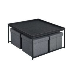 Vinny - Wood Grain 5 Piece Coffee Table Set With Raised Edges (Set of 5) - Black