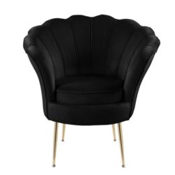 Angelina - Velvet Scalloped Back Barrel Accent Chair With Metal Legs - Black