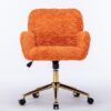 Office Chair, Artificial Rabbit Hair Home Office Chair With Golden Metal Base, Adjustable Desk Chair Swivel Office Chair, Vanity Chair - Orange - Image 4