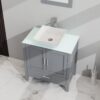 Bathroom Vanity And Sink Combo Glass Top Cabinet With Mirror - Gray - Image 3