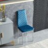 Modern Simple Style Dining Chair Fabric Chrome Metal Pipe Diamond Grid Pattern Restaurant Home Conference Chair (Set of 6) - Light Blue - Image 7