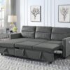 Ivy - Velvet Reversible Sleeper Sectional Sofa With Storage Chaise And Side Pocket - Dark Gray - Image 5