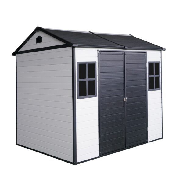8 X 6 Ft Resin Outdoor Storage Shed Waterproof Shed With Floor & Two Windows & Lockable Door, Tool Shed For Garden, Patio, Backyard - Gray / White