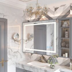 32X24" 3000-6000K LED Bathroom Mirror With Lights, Anti-Fog Dimmable Lighted Wall Mounted Vanity Mirror Master Bath Modern Makeup (Only Mirrors, Not Cabinets) Horizontal & Vertical - Glossy Brushed Silver