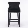 Contemporary Velvet Upholstered Wing-Back Barstools With Button Tufted Decoration And Wooden Legs, And Chrome Nailhead Trim, Leisure Style Bar Chairs, Bar Stools (Set of 4) - Black - Image 4