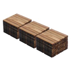 30 Pieces Interlocking Deck Tiles Striped Pattern Acacia Hardwood 12" X 12" Outdoor Flooring - Teak / Yellow
