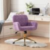 Office Chair, Artificial Rabbit Hair Home Office Chair With Golden Metal Base, Adjustable Desk Chair Swivel Office Chair, Vanity Chair - Violet - Image 15