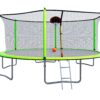 15Ft Trampoline With Basketball Hoop Inflator And Ladder (Inner Safety Enclosure) - Green - Image 9