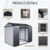 8 X 6 Ft Resin Outdoor Storage Shed Waterproof Shed With Floor & Two Windows & Lockable Door, Tool Shed For Garden, Patio, Backyard - Gray / White - Image 3