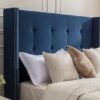 Peyton - Queen Bed Upholstered With High Headboard, Traditional Hand Buttoned Tufting - Blue - Image 9