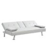 Futon Sofa Bed With Armrest Two Holders - White - Image 4