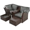 2 Seater Outdoor Patio Daybed Outdoor Double Daybed Outdoor Loveseat Sofa Set With Foldable Awning And Cushions For Garden, Balcony, Poolside - Gray - Image 23