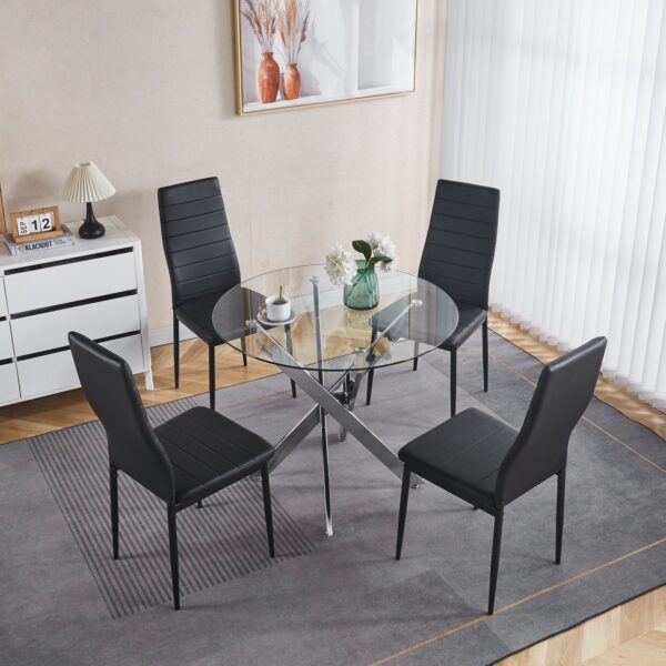 5 Pieces Dining Set, Table Metal Leg Mid-Century Dining Table For 4 - 6 People With Glass Table Top, Pedestal Dining Table, End Table Coffee Table - Black