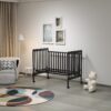 Crib 3 In 1 Convertible, Made Of Sustainable Pinewood, Non Toxic Finish, Comes With Locking Wheels, Wooden Nursery Furniture - Storm Black - Image 3