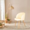 Adjust Legs Upholstered Teddy Faux Fur Dining Armrest Chair (Set of 2) - Off White - Image 6