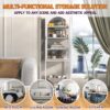 Metal Glass Door Display Storage Cabinet - 5 Tier Cube Bookshelf Storage Cabinet With 3 Adjustable Shelves For Kitchen, Dining Room, Living Room, Bathroom, Home Office - Antique White - Image 10