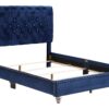 Button Tufted Upholstered Bed - Navy Blue - Image 3