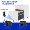 2 Drawer Mobile File Cabinet With Lock Steel File Cabinet For Legal / Letter / A4 / F4 Size / Home / Office Design - White - Image 4