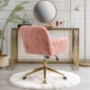 Office Chair, Artificial Rabbit Hair Home Office Chair With Golden Metal Base, Adjustable Desk Chair Swivel Office Chair, Vanity Chair - Pink - Image 18