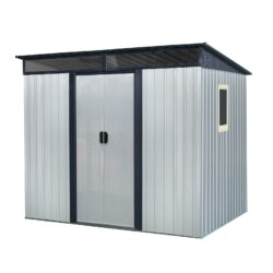 8 Ft X 6 Ft Outdoor Metal Storage Shed With Window And Transparent Plate For Garden, Lawn - White / Black
