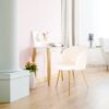 Adjust Legs Upholstered Teddy Faux Fur Dining Armrest Chair (Set of 2) - Off White - Image 8