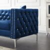 Wide Sofa With Jeweled Buttons, Square Arm, 2 Pillows - Blue - Image 6