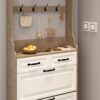 Shoe Cabinet With 3 Doors 2 Drawers With Hanger, Door With Shape, Large Space For Storage - White - Image 6