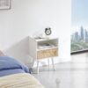 15.75" Rattan End Table With Drawer And Solid Wood Legs, Modern Nightstand, Side Table For Living Room, Bedroom - White - Image 2