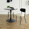Modern Gray Simple Dining Chair Upholstered Chair Family Bedroom Stool Back Dressing, Black Round Table Set, Bentwood Covered With Ash Veneer Chair Back, Chair Metal Legs (Set of 3) - Black / Cream - Image 4