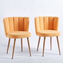 Modern Dining Chair (Set of 2) With Iron Tube Wood Color Legs, Shorthair Cushions And Comfortable Backrest, Suitable For Dining Room, Living Room, Cafe, Simple Structure - Yellow