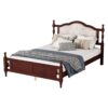 Queen Pine Wooden Bed With Upholstered Headboard And Panel Footboard, With Two Bed Rail Support Feet And Central Platform Support Feet, Classic - Cherry - Image 10