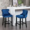 Contemporary Velvet Upholstered Wing-Back Barstools With Button Tufted Decoration And Wooden Legs, And Chrome Nailhead Trim, Leisure Style Bar Chairs, Bar Stools (Set of 4) - Blue - Image 14