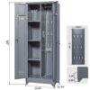 Metal Storage Cabinets, Cleaning Tool Cabinet With Locking Door, Tall Broom Tool Organizer And Storage, Large Storage Cabinet For Kitchen - Gray - Image 5