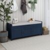 Storage Bench With 3 Shutter-Shaped Doors, Shoe Bench With Removable Cushion And Hidden Storage Space - Antique Navy - Image 14