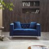 Wide Sofa With Jeweled Buttons, Square Arm, 2 Pillows - Blue - Image 15