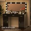 Vanity Desk With Large Mirror, 3 Colour Lighting Modes, Adjustable Brightness, Dresser With 3 Drawers & 2 Vertical Cabinets, Makeup Vanity Table For Women & Girls - Black - Image 3