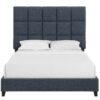 Queen Size Squares Upholstered Platform Bed - Navy Blue Denim - Image 3