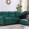 Ashton - Velvet Fabric Reversible Sleeper Sectional Sofa Chaise - Green - Image 9