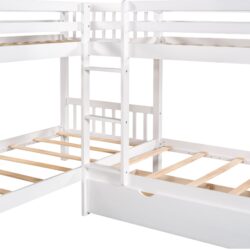 Twin L Shaped Bunk Bed With Drawers - White