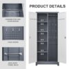 Metal Storage Cabinets, Cleaning Tool Cabinet With Locking Door, Tall Broom Tool Organizer, Large Storage Cabinet For Kitchen - Gray / White - Image 25