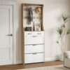 Shoe Cabinet With 3 Doors 2 Drawers With Hanger, Door With Shape, Large Space For Storage - White - Image 2