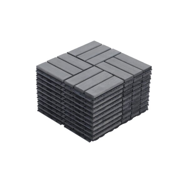 10 Piece Interlocking Deck Tiles Checker Pattern, Square Acacia Hardwood Outdoor Flooring For Patio, Bancony, Pool Side - Light Gray