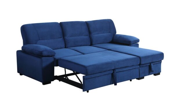 Kipling - Velvet Fabric Reversible Sleeper Sectional Sofa Chaise - Blue