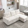 Reversible Sectional Storage Sleeper Sofa Bed, L-Shape 2 Seat Sectional Chaise With Storage, Skin-Feeling Velvet Fabric - Beige - Image 4