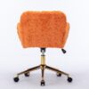 Office Chair, Artificial Rabbit Hair Home Office Chair With Golden Metal Base, Adjustable Desk Chair Swivel Office Chair, Vanity Chair - Orange - Image 10