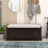Storage Bench With 4 Doors And Adjustable Shelves, Shoe Bench With Removable Cushion For Living Room, Entryway - Espresso - Image 3