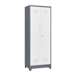 Metal Storage Cabinets, Cleaning Tool Cabinet With Locking Door, Tall Broom Tool Organizer And Storage, Large Storage Cabinet For Kitchen - Gray / White